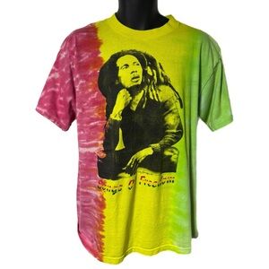 Vintage Bob Marley Songs Of Freedom Tie Dye 1997 Tee T-Shirt XL Red Green Yellow